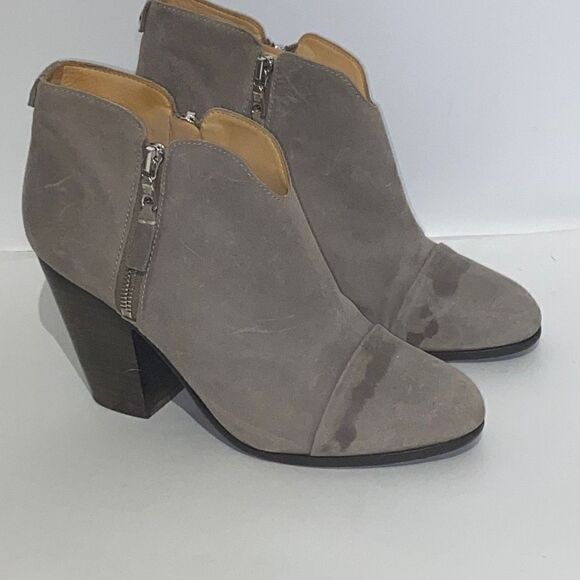 Rag & Bone Women's Margot Gray Suede Double Zip Block Heeled Ankle Boots Sz 39/8 - Picture 2 of 11